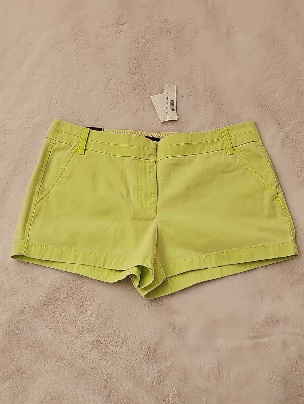 New JCrew Chino 3" Cotton Shorts In Neon Lime Size 10